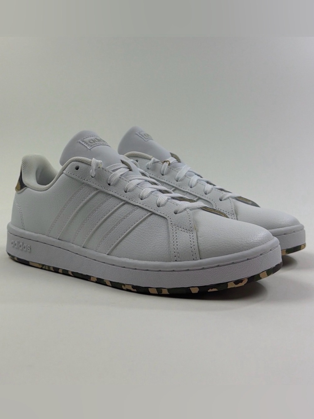 Adidas Grand Court Mens 7.5 White Green Camo Sneakers Shoes Tennis Casual FY8557